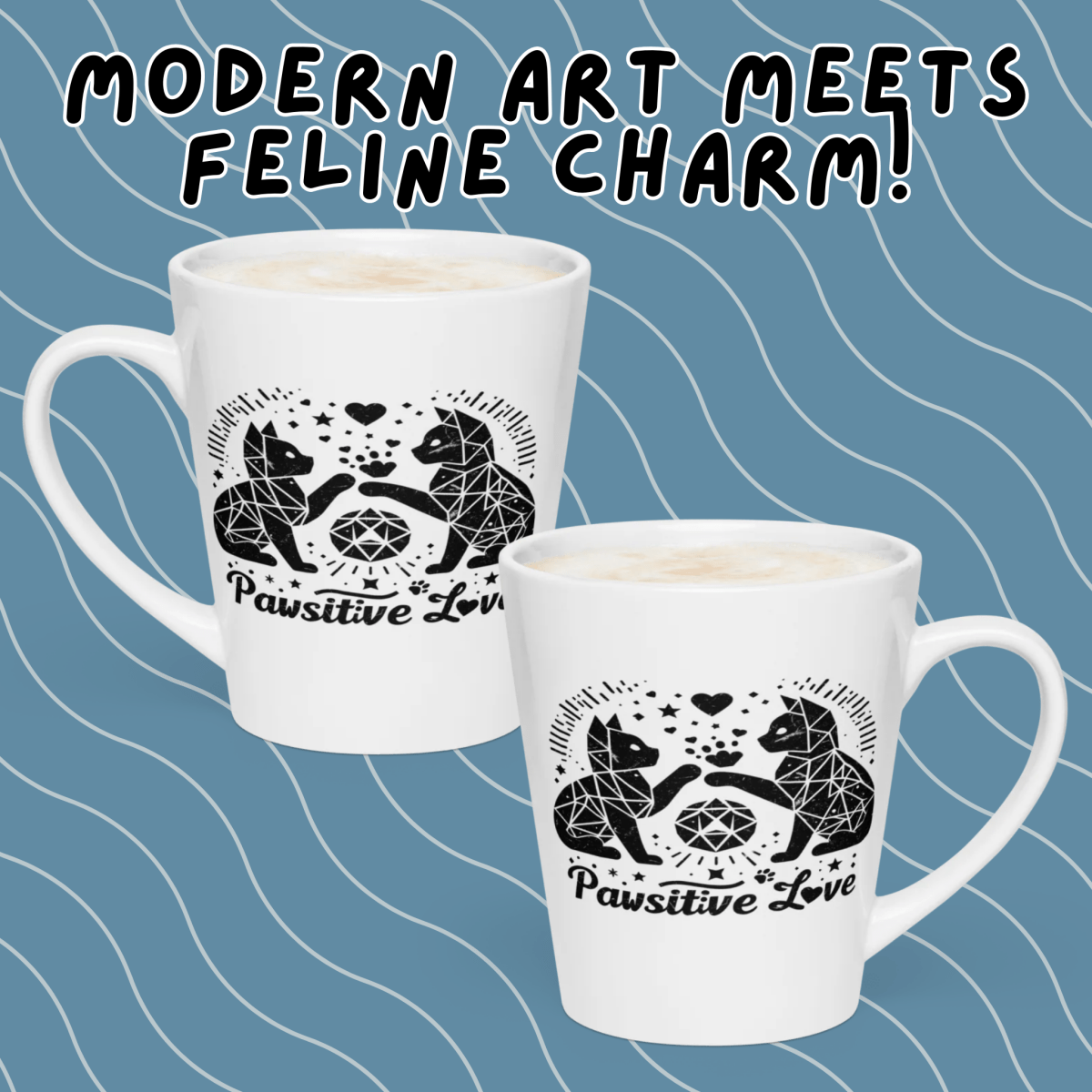 Geo Kitten Love - Latte Mug - Latte Mug - Speak Up 4 Paws