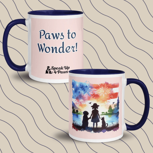 Guiding Stars ' "Paws to Wonder!" - Vivid Mug (Color: Misty Rose | Dark Blue) - Coffee Mug - Inside Color - Speak Up 4 Paws