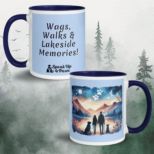 Lakeside Moments ' "Wags, Walks & Lakeside Memories!" - Vivid Mug (Color: Hawkes Blue | Dark Blue) - Coffee Mug - Inside Color - Speak Up 4 Paws