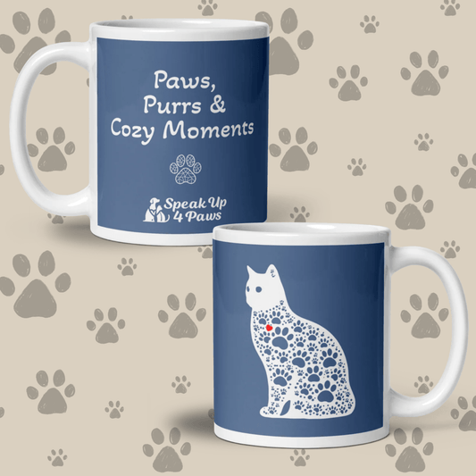 Paws and Purrs - "Paws, Purrs & Cozy Moments" - Signature Mug (Color: Kashmir Blue) - Coffee Mug - Speak Up 4 Paws