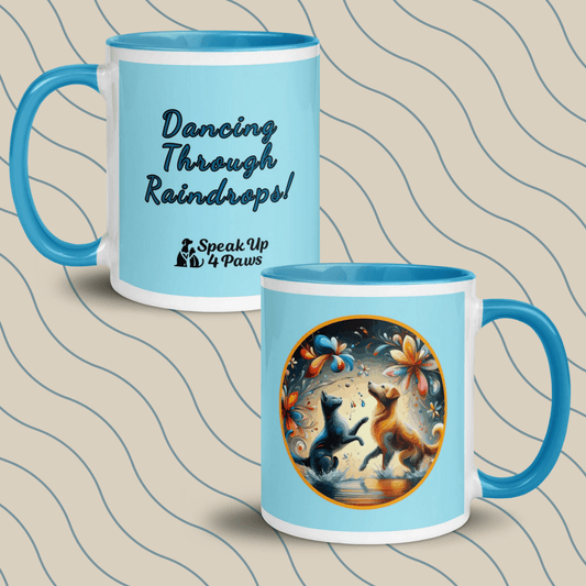 Paws in the Rain - "Dancing Through Raindrops!" - Vivid Mug (Color: Blizzard Blue | Blue) - Coffee Mug - Inside Color - Speak Up 4 Paws
