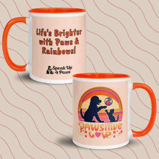 Rainbow Connection - "Life's Brighter with Paws & Rainbows!" - Vivid Mug (Color: Cinderella | Orange) - Coffee Mug - Inside Color - Speak Up 4 Paws
