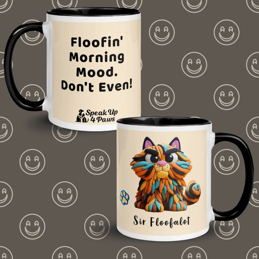 Sir Floofalot - "Floofin' Morning Mood. Don't Even!" - Vivid Mug (Color: Papaya Whip | Black) - Coffee Mug - Inside Color - Speak Up 4 Paws