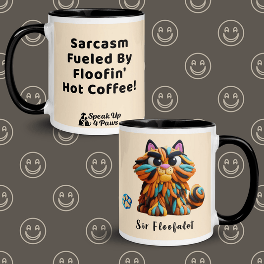 Sir Floofalot - "Sarcasm Fueled By Floofin' Hot Coffee!" - Vivid Mug (Color: Papaya Whip | Black) - Coffee Mug - Inside Color - Speak Up 4 Paws