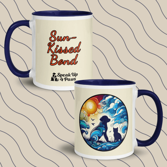 Sun - Kissed Bond - "Sun - Kissed Bond" - Vivid Mug (Color: Apricot White | Dark Blue) - Coffee Mug - Inside Color - Speak Up 4 Paws