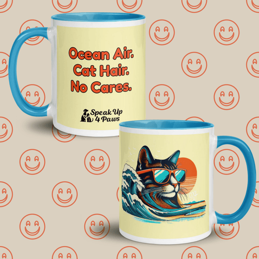 Surf's Up - Purrfection - "Oean Air. Cat Hair. No Cares." - Vivid Mug (Color: Cumulus | Blue) - Coffee Mug - Inside Color - Speak Up 4 Paws