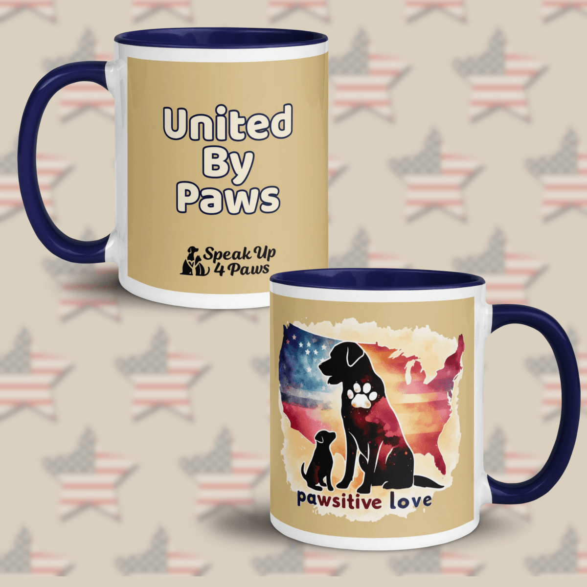 United By Paws - "united by paws" - Vivid Mud (Color: New Orleans | Dark Blue) - Coffee Mug - Inside Color - Speak Up 4 Paws