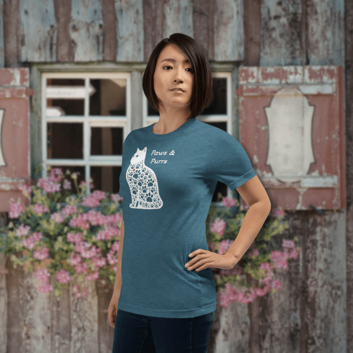 Paws and Purrs - Everyday Tee | COLORS: Heather Raspberry, Navy, Heather Deep Teal, Heather Slate - Unisex Staple Tee - Speak Up 4 Paws