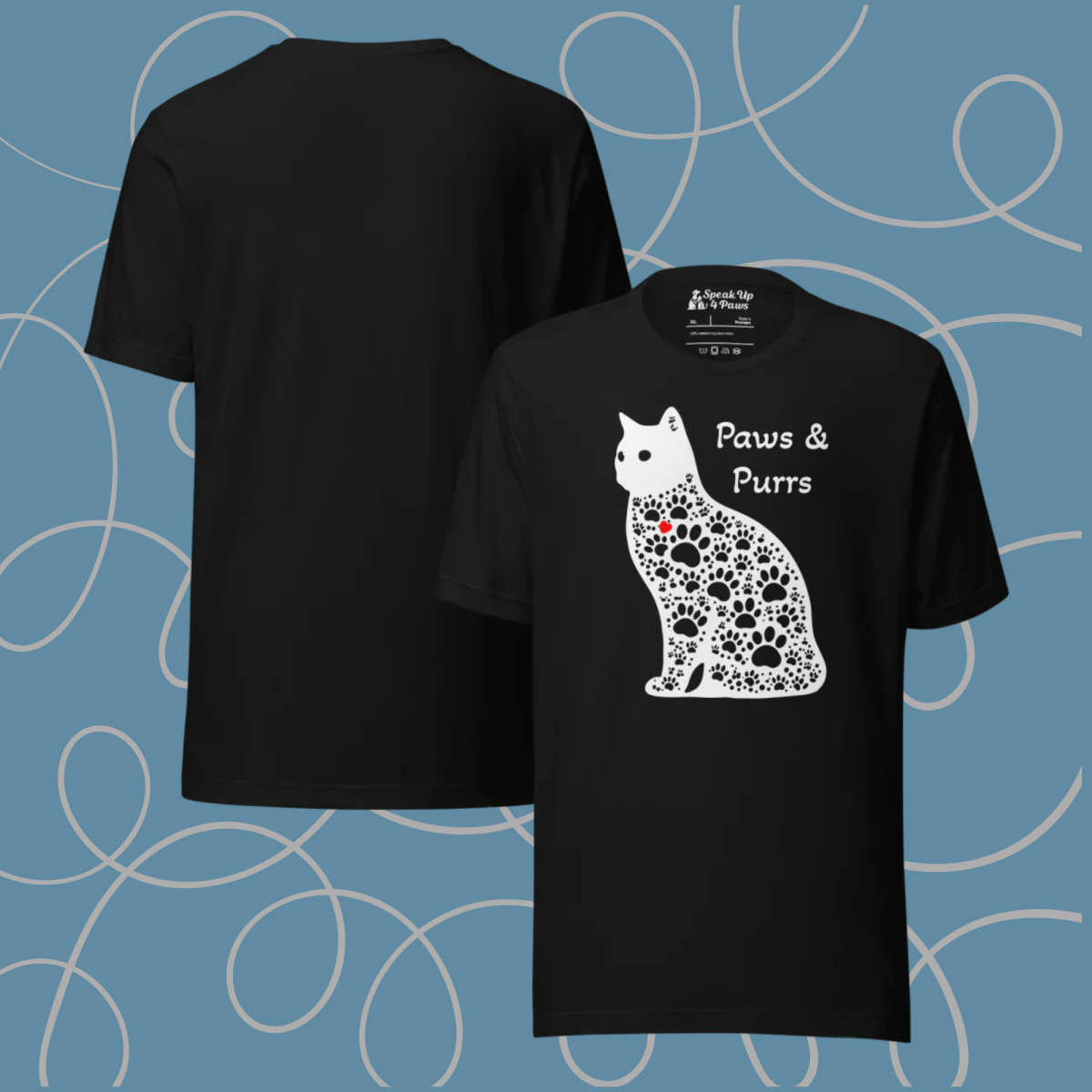 Paws and Purrs - Everyday Plus Tee | COLORS: Red, Black, Navy, Dark Grey Heather - Unisex Staple Tee - Speak Up 4 Paws