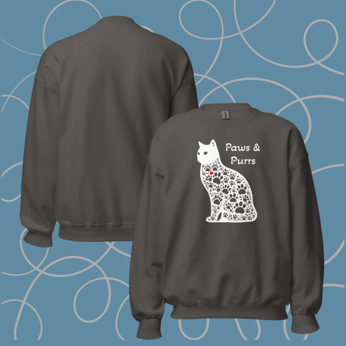 Paws and Purrs - Oversized Sweatshirt | COLORS: Navy, Dark Chocolate, Forest Green, Charcoal - Preshrunk Sweatshirt - Speak Up 4 Paws