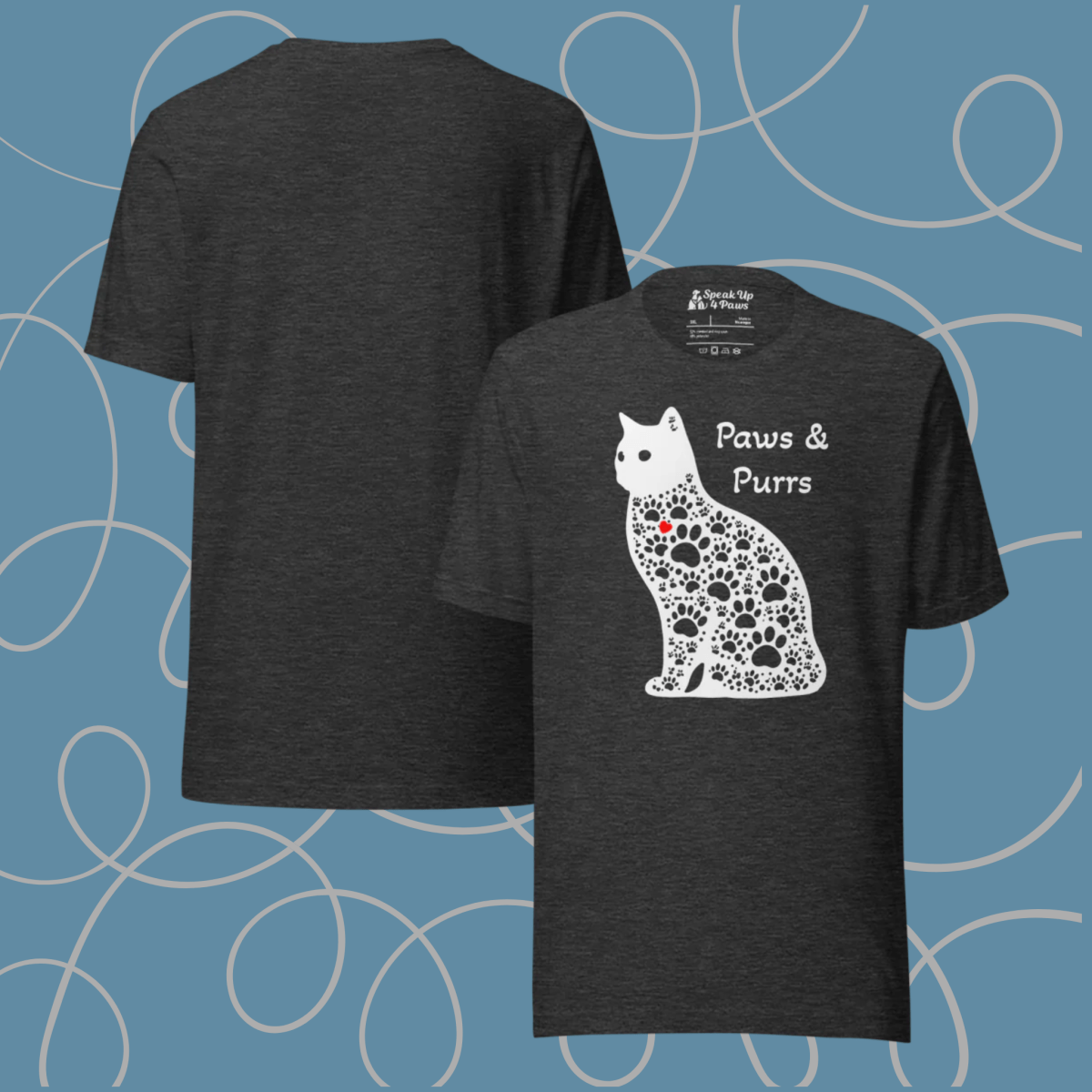Paws and Purrs - Everyday Plus Tee | COLORS: Red, Black, Navy, Dark Grey Heather - Unisex Staple Tee - Speak Up 4 Paws