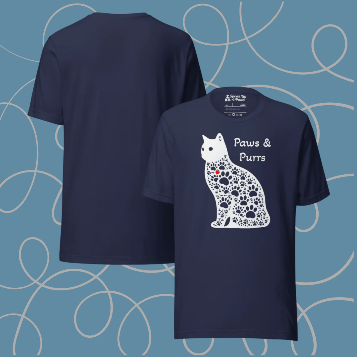 Paws and Purrs - Everyday Plus Tee | COLORS: Red, Black, Navy, Dark Grey Heather - Unisex Staple Tee - Speak Up 4 Paws