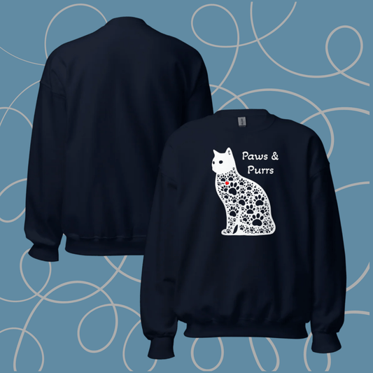 Paws and Purrs - Oversized Sweatshirt | COLORS: Navy, Dark Chocolate, Forest Green, Charcoal - Preshrunk Sweatshirt - Speak Up 4 Paws