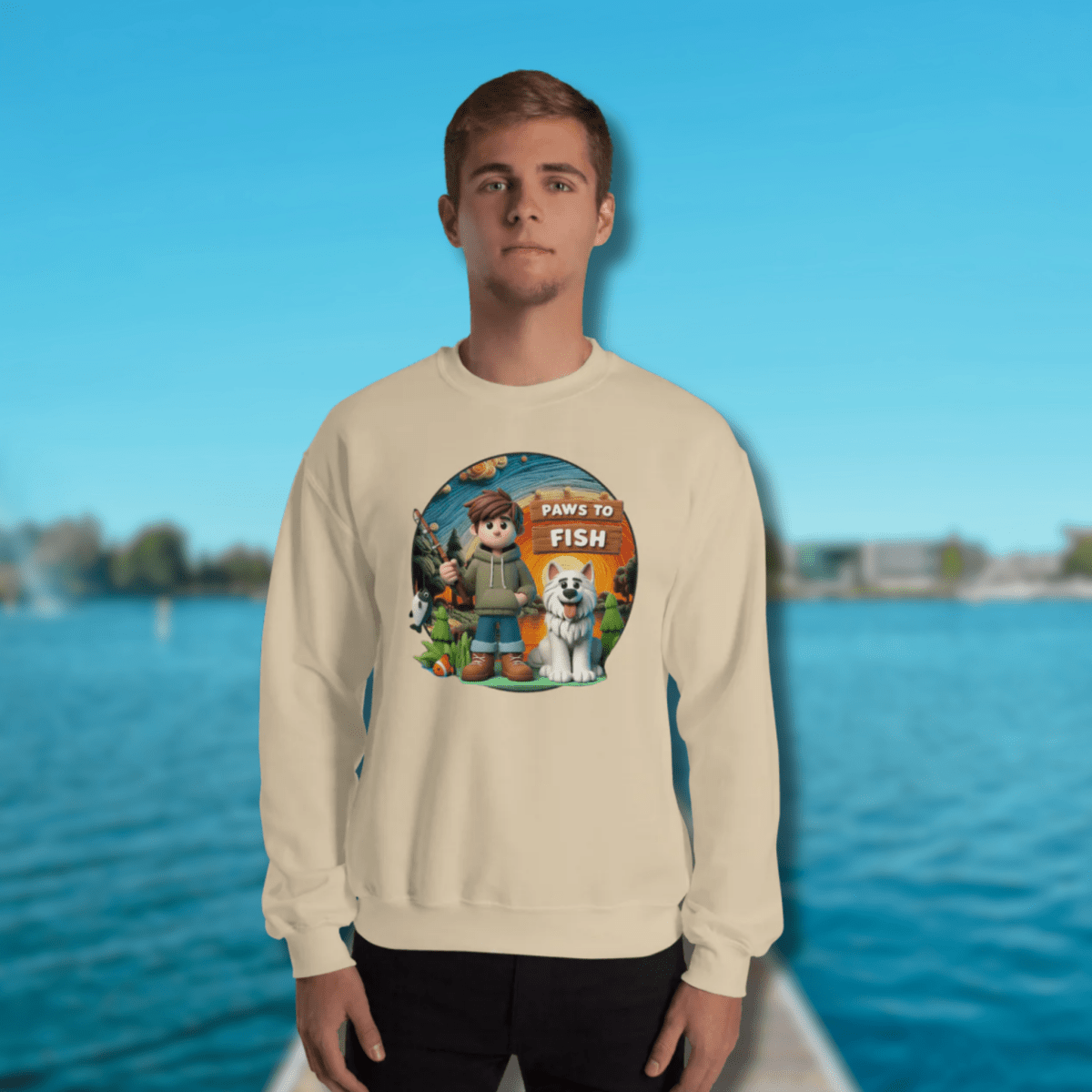 Paws to Fish - Sweatshirt | COLORS: Sand, Charcoal, Indigo Blue, Orange - Preshrunk Sweatshirt - Speak Up 4 Paws