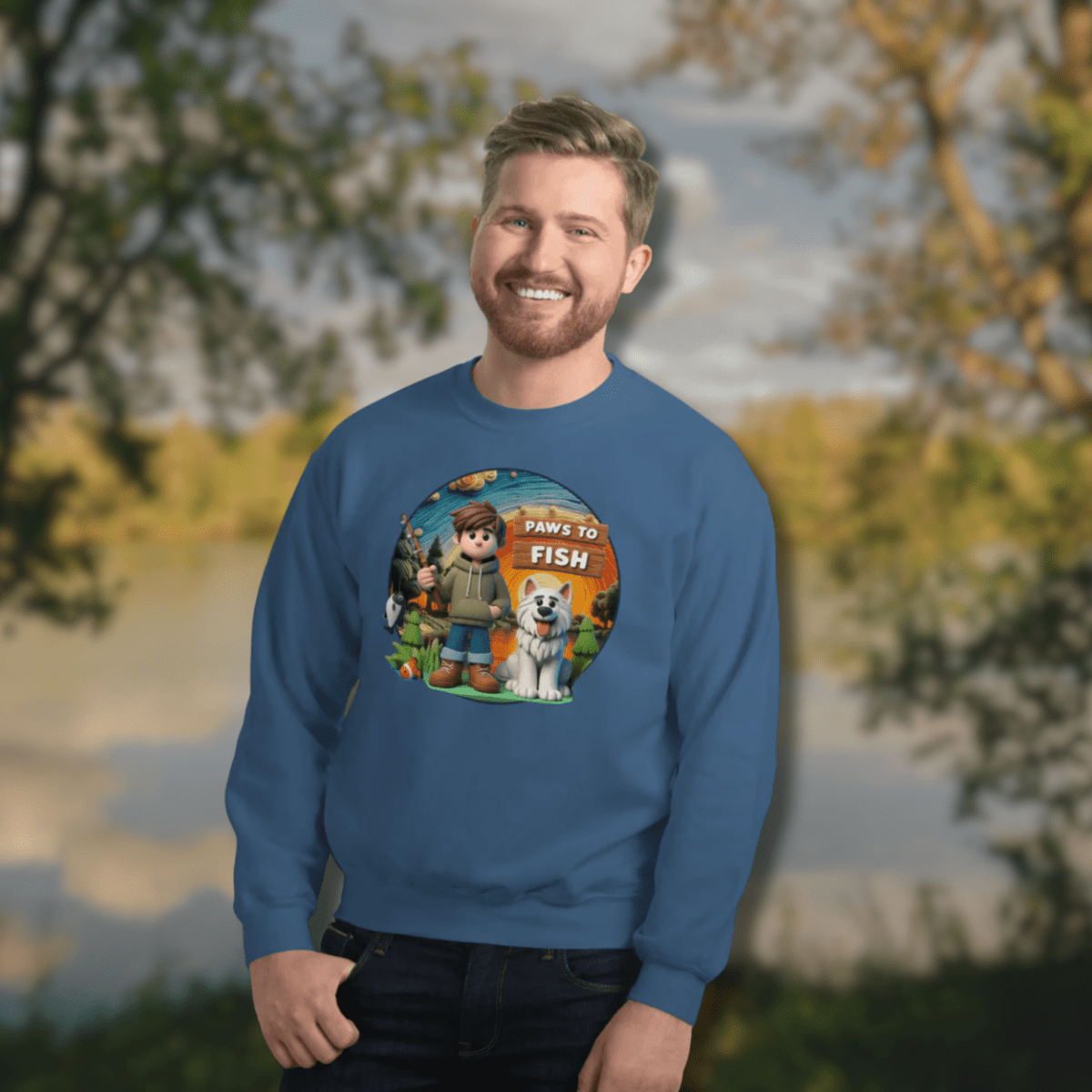 Paws to Fish - Sweatshirt | COLORS: Sand, Charcoal, Indigo Blue, Orange - Preshrunk Sweatshirt - Speak Up 4 Paws