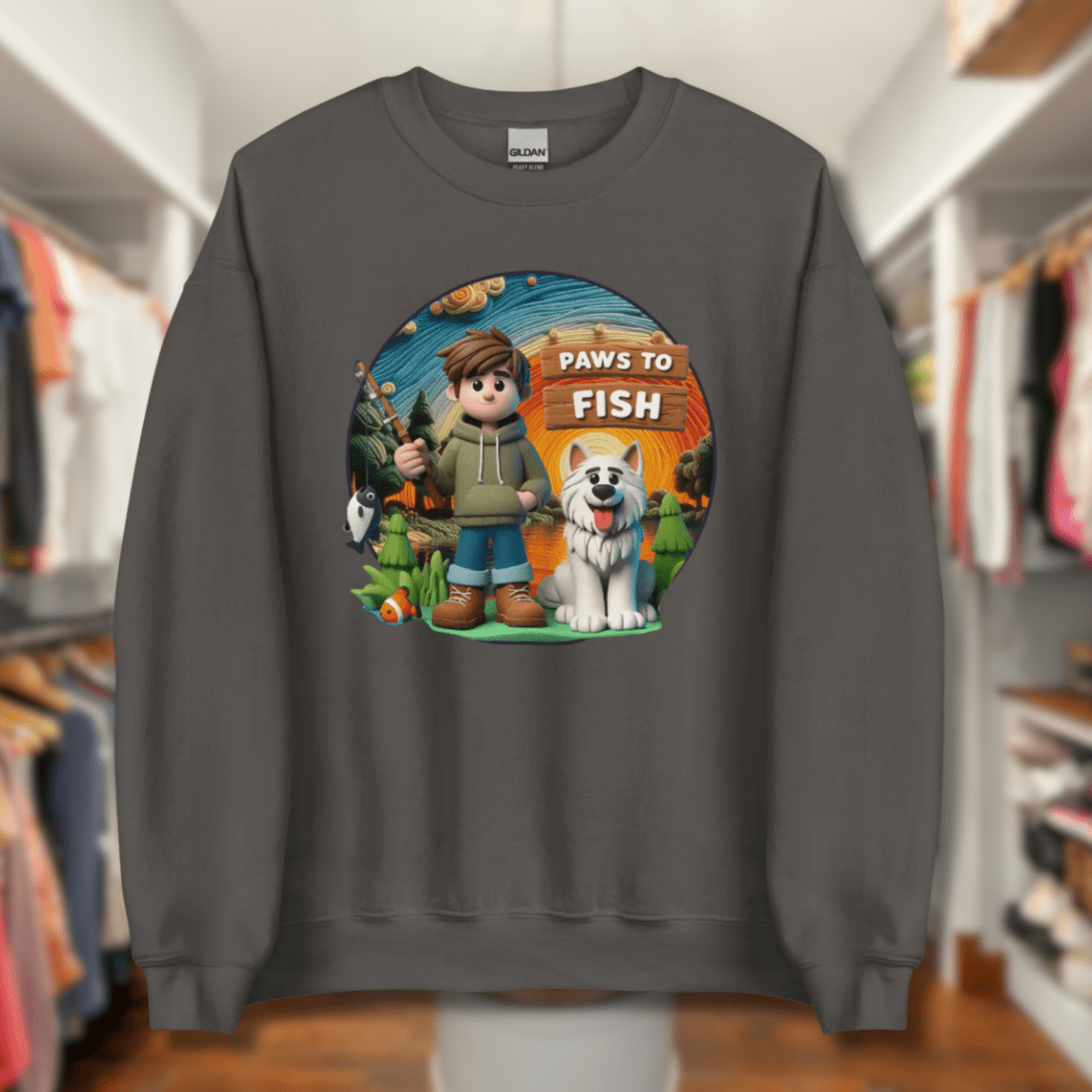 Paws to Fish - Sweatshirt | COLORS: Sand, Charcoal, Indigo Blue, Orange - Preshrunk Sweatshirt - Speak Up 4 Paws