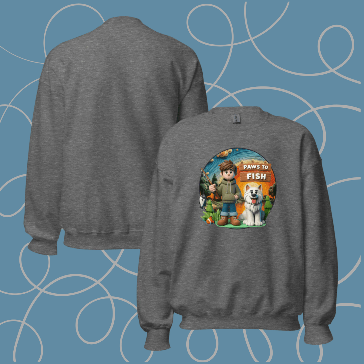 Paws to Fish - Oversized Sweatshirt | COLORS: Ash, Charcoal, Graphite Grey, Sport Grey - Preshrunk Sweatshirt - Speak Up 4 Paws