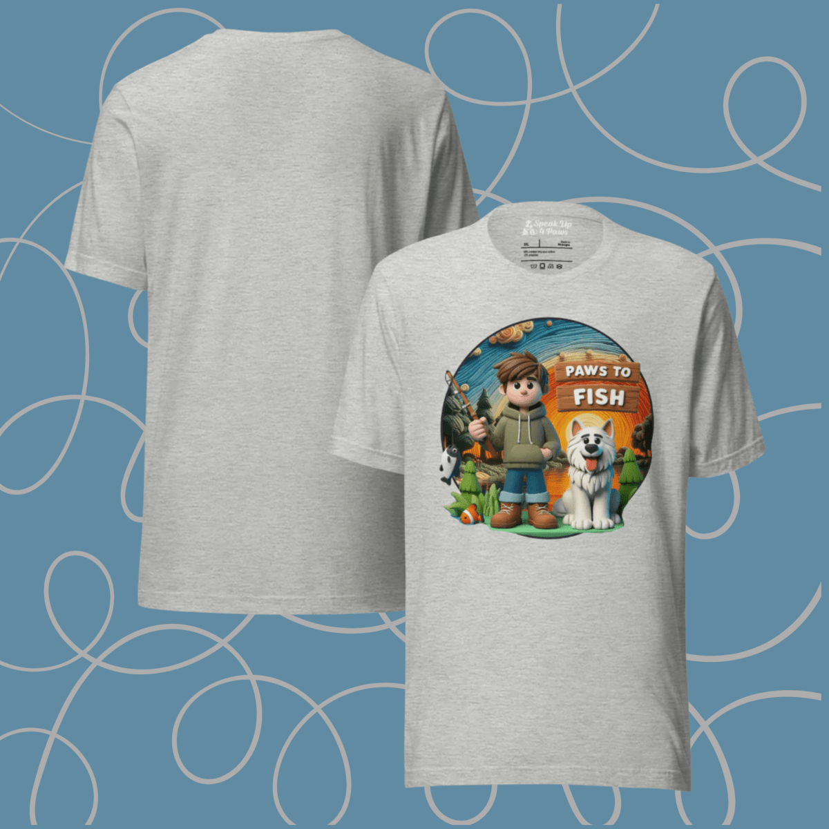 Paws to Fish - Everyday Plus Tee | COLORS: Athletic Heather, Red, White - Unisex Staple Tee - Speak Up 4 Paws