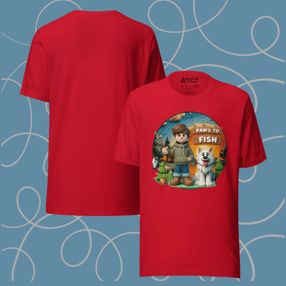 Paws to Fish - Everyday Plus Tee | COLORS: Athletic Heather, Red, White - Unisex Staple Tee - Speak Up 4 Paws