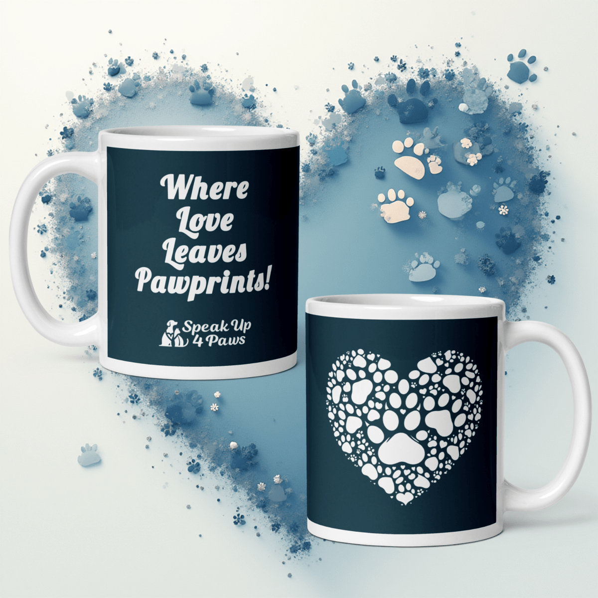 “Where Love Leaves Pawprints!" - Signature Mug | White | 11 oz. - Coffee Mug - Speak Up 4 Paws