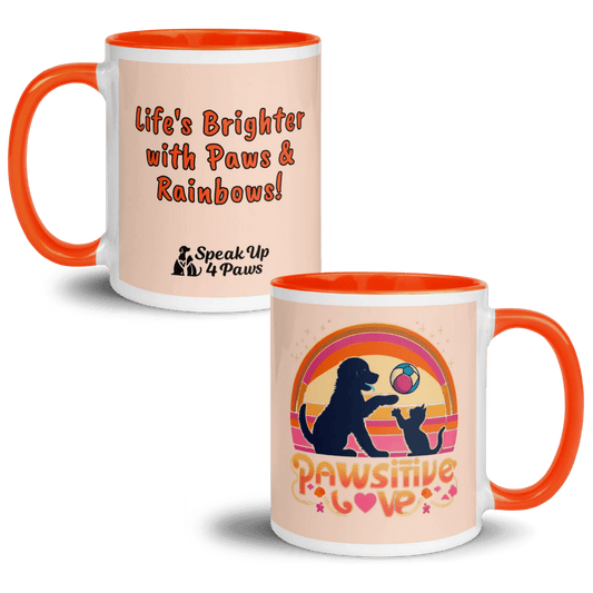 Rainbow Connection - "Life's Brighter with Paws & Rainbows!" - Vivid Mug (Color: Cinderella | Orange) - Coffee Mug - Inside Color - Speak Up 4 Paws