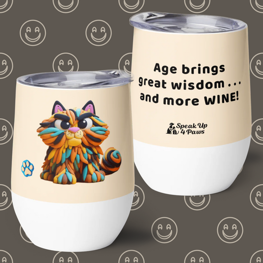 Sir Floofalot - "Age brings great wisdom ... and more WINE!" - Pawfect Vino Tumbler (Color: Papaya Whip)