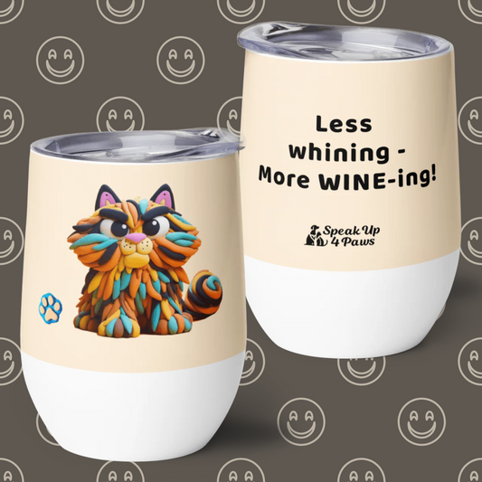 Sir Floofalot - "Less whining - More WINE-ing!" Pawfect Vino Tumbler (Color: Papaya Whip)
