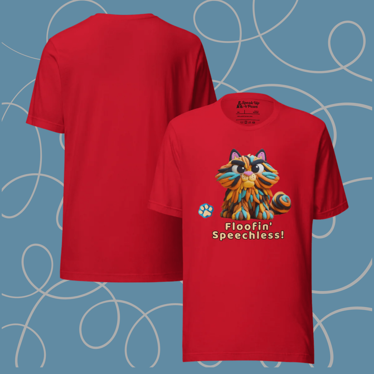 Sir Floofalot - Everyday Plus Tee - "Floofin' Speechless" | COLORS: Athletic Heather, Red, White - Unisex Staple Tee - Speak Up 4 Paws