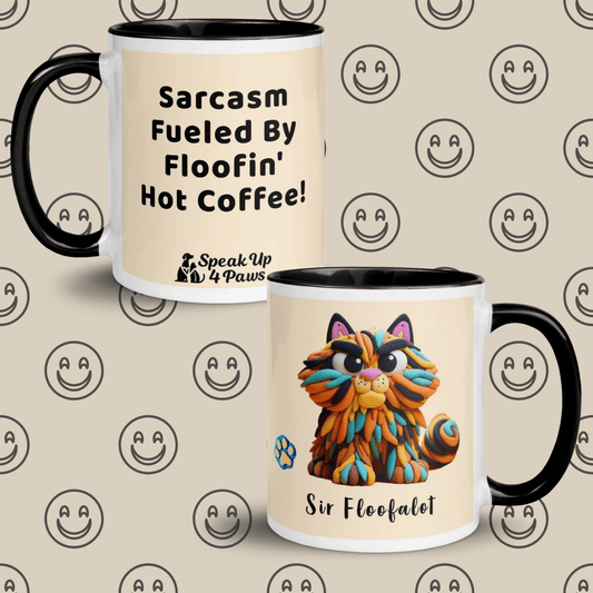 Sir Floofalot - "Sarcasm Fueled By Floofin' Hot Coffee!" - Vivid Mug (Color: Papaya Whip | Black) - Coffee Mug - Inside Color - Speak Up 4 Paws