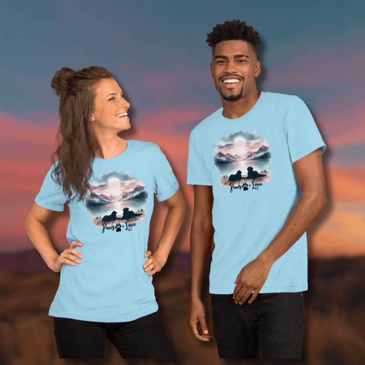 Sunset Buddies Everyday Tee | COLORS: Heather Mauve, Heather Slate, Heather Deep Teal, Heather Orchid - Unisex Staple Tee - Speak Up 4 Paws