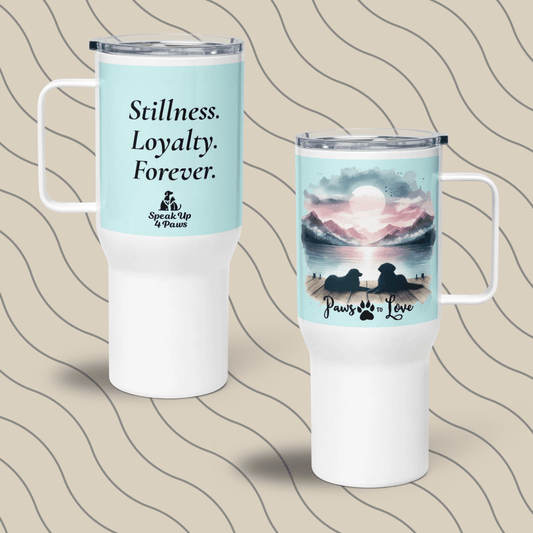 Sunset Buddies - "Stillness. Loyalty. Forever." - TrailMate Tumbler (Color: Light Cyan) - Travel Mug - Speak Up 4 Paws