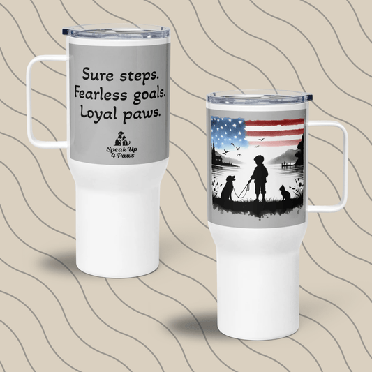 Sunset Friends - "Sure steps. Fearless goals. Loyal paws." - TrailMate Tumbler (Color: Pattens Blue) - Travel Mug - Speak Up 4 Paws