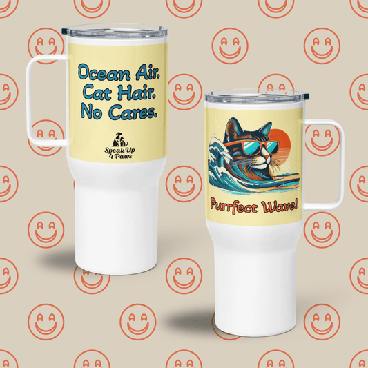 Surfs Up - Purrfection - "Ocean Air. Cat Hair. No Cares." - TrailMate Tumbler (Color: Banana Mania) - Travel Mug - Speak Up 4 Paws