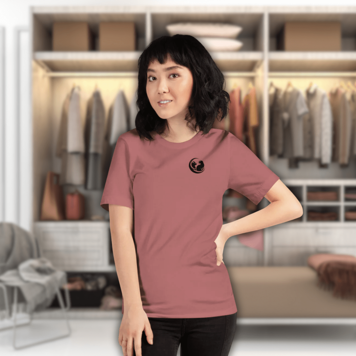 Whiskered Harmony - Everyday Tee | COLORS: Heather Deep Teal, Heather Slate, Mauve, Pink - Unisex Staple Tee - Speak Up 4 Paws