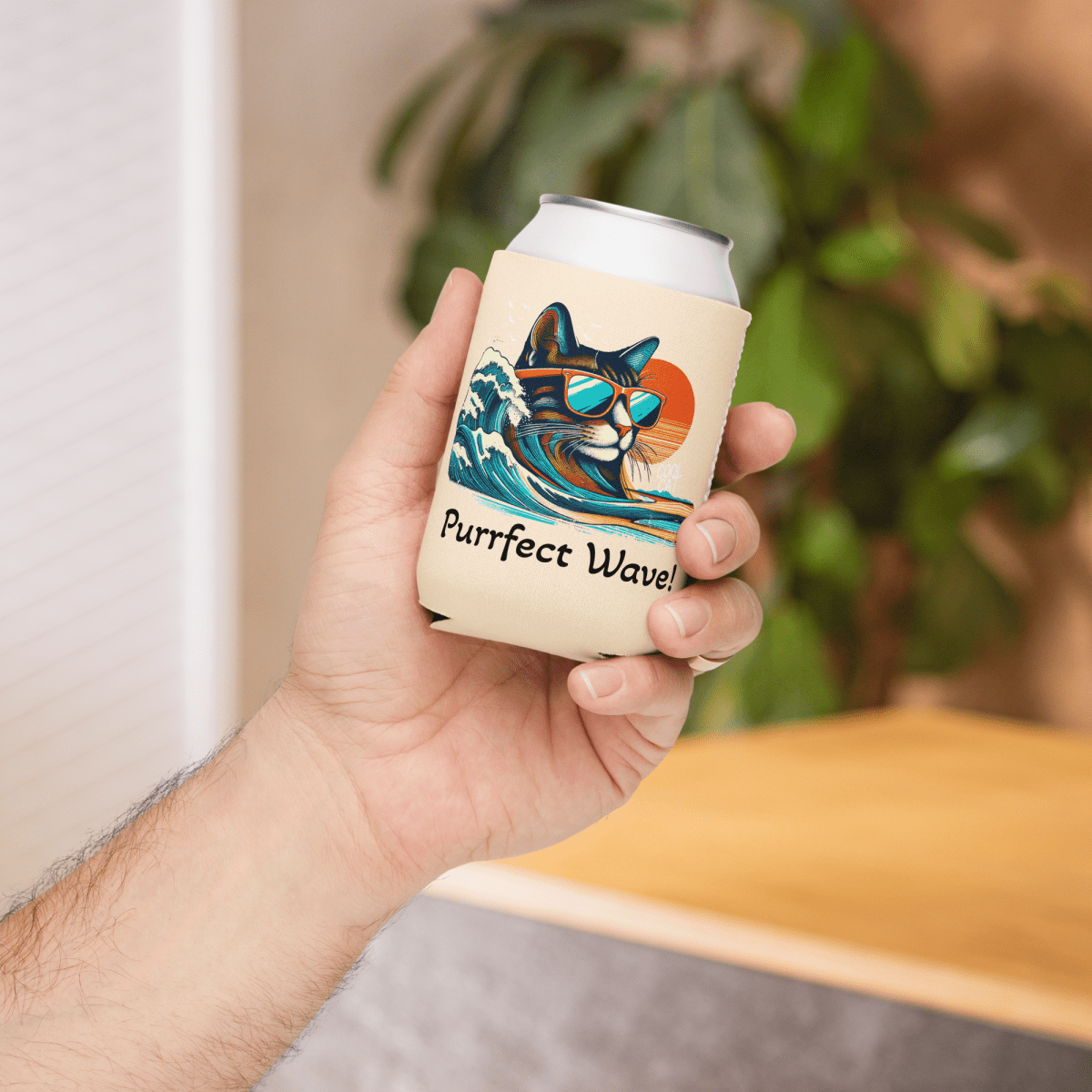Surf's Up Purrfection - Cool Paws Can Cooler (Color: Papaya Whip) - Can Cooler - Speak Up 4 Paws
