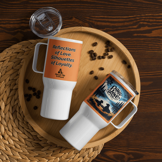Forest Reflections - "Reflections of Love. Silhouettes of Loyalty." - Pawfect Journey Travel Mug (Color: Sea Buckthorn) - Travel Mug - Speak Up 4 Paws