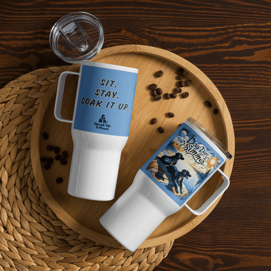 Lazy Days - Loyal Friends "Sit. Stay. Soak it up." - Pawfect Journey Travel Mug (Color: Jordy Blue) - Travel Mug - Speak Up 4 Paws