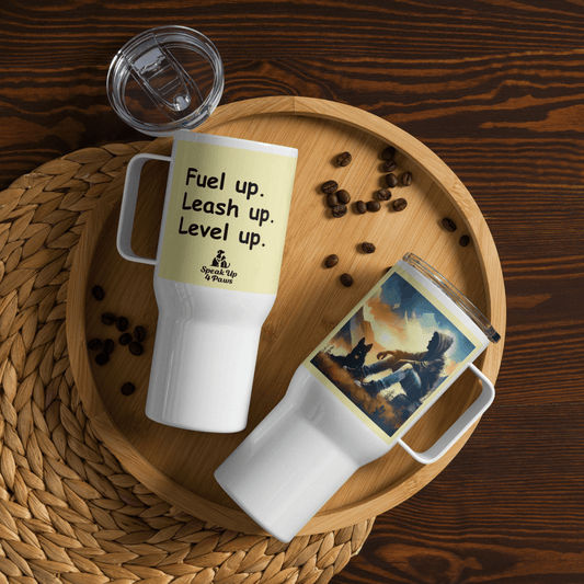 Mountain Recharge - "Fuel up. Leash up. Level up." - Pawfect Journey Travel Mug (Color: Cumulus) - Travel Mug - Speak Up 4 Paws