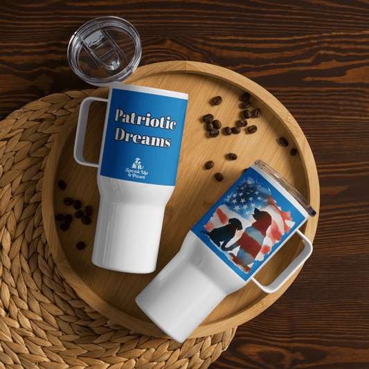 Patriotic Dreams - "Patriotic Dreams" - Pawfect Journey Travel Mug (Color: Navy Blue) - Travel Mug - Speak Up 4 Paws