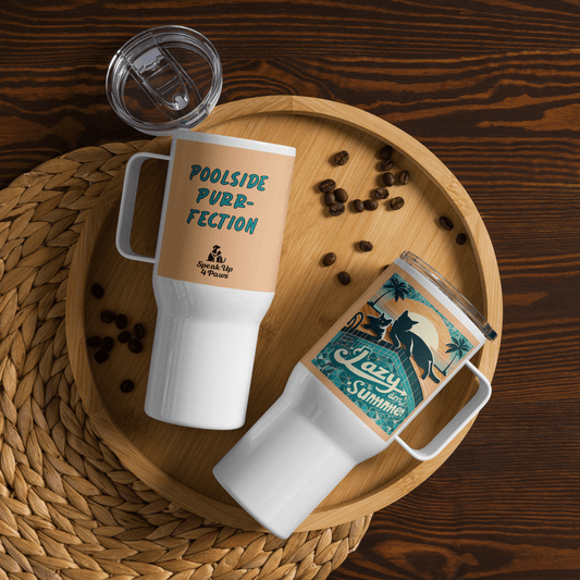 Poolside Purrfection - "Poolside Purr - fection" - Pawfect Journey Travel Mug (Color: Romantic) - Travel Mug - Speak Up 4 Paws
