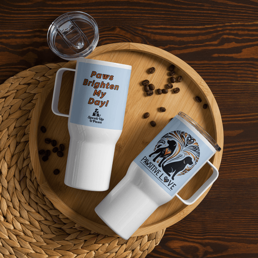 Radiant Companions - "Paws Brighten My Day!" - Pawfect Journey Travel Mug (Color: Pattens Blue) - Travel Mug - Speak Up 4 Paws