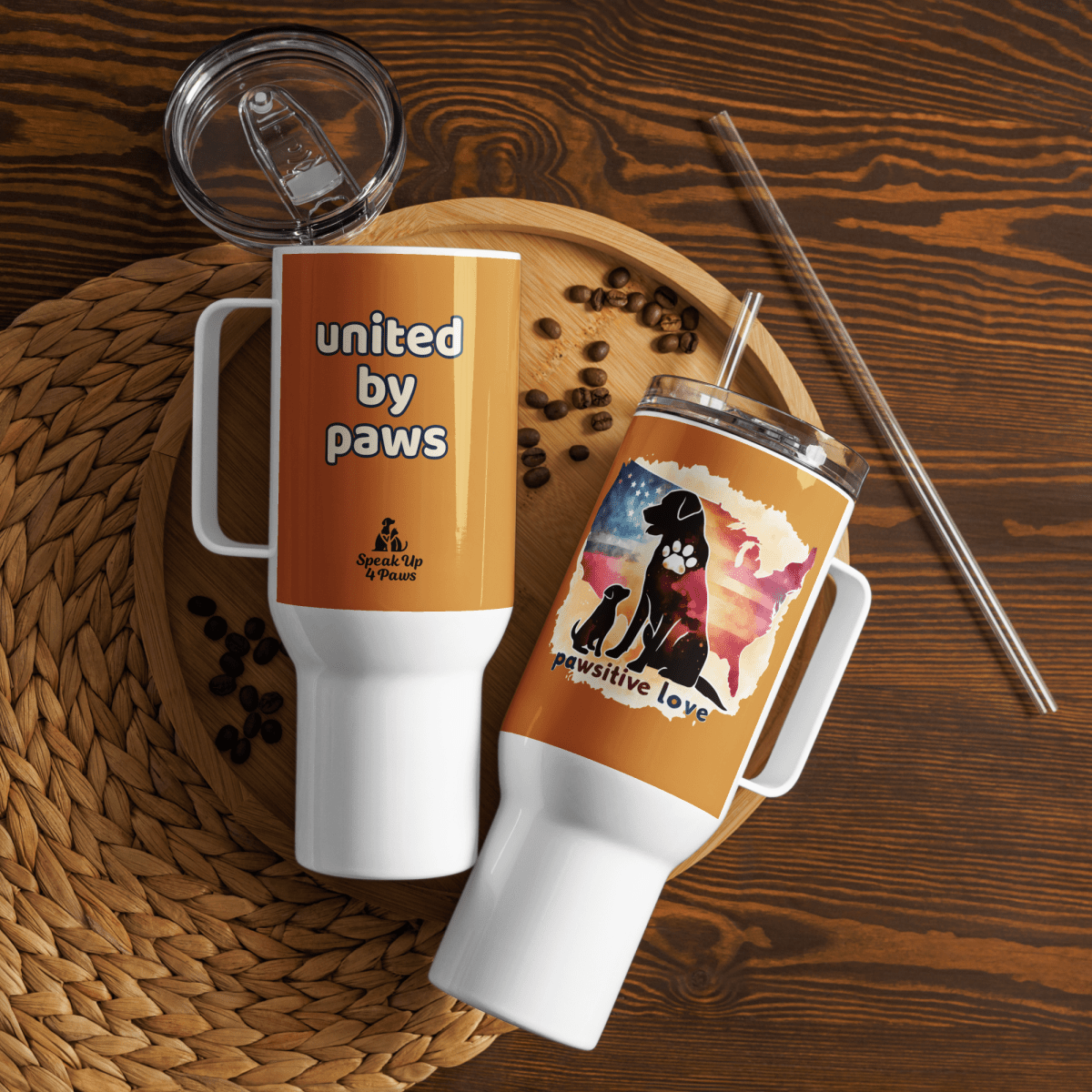United by Paws - "united by paws" - Pawfect Journey Travel Mug (Color: Bronze) - Travel Mug - Speak Up 4 Paws