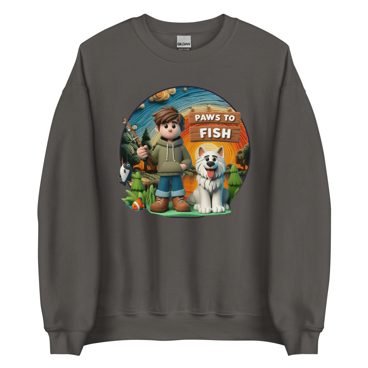 Paws to Fish - Sweatshirt | COLORS: Sand, Charcoal, Indigo Blue, Orange - Preshrunk Sweatshirt - Speak Up 4 Paws