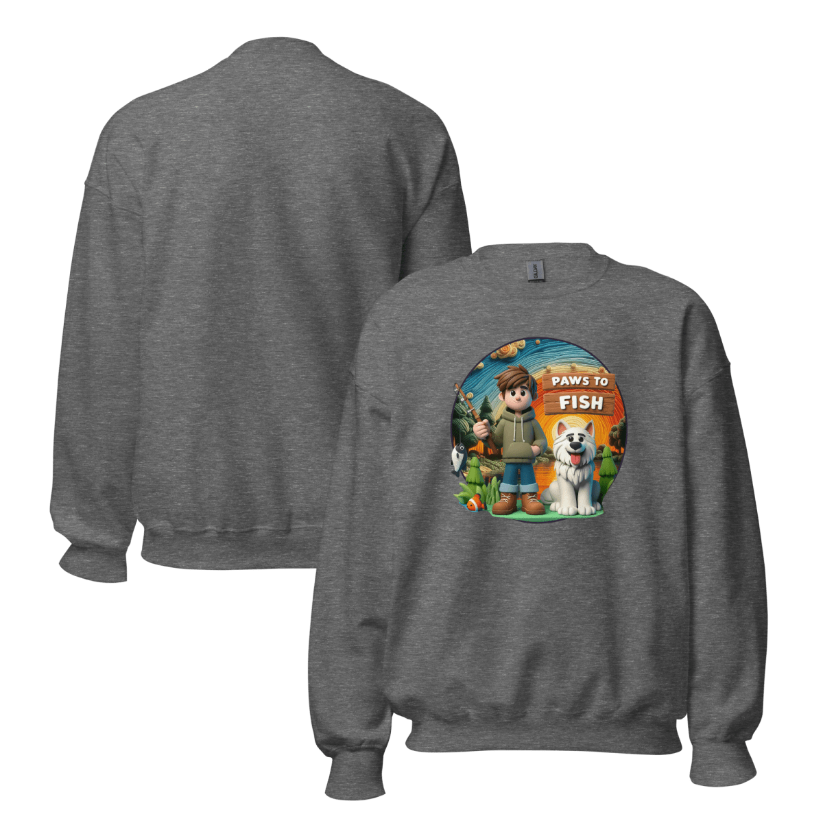 Paws to Fish - Oversized Sweatshirt | COLORS: Ash, Charcoal, Graphite Grey, Sport Grey - Preshrunk Sweatshirt - Speak Up 4 Paws