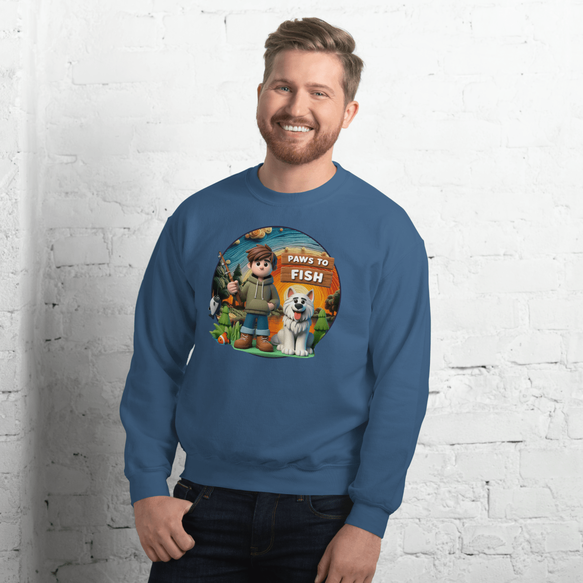 Paws to Fish - Sweatshirt | COLORS: Sand, Charcoal, Indigo Blue, Orange - Preshrunk Sweatshirt - Speak Up 4 Paws