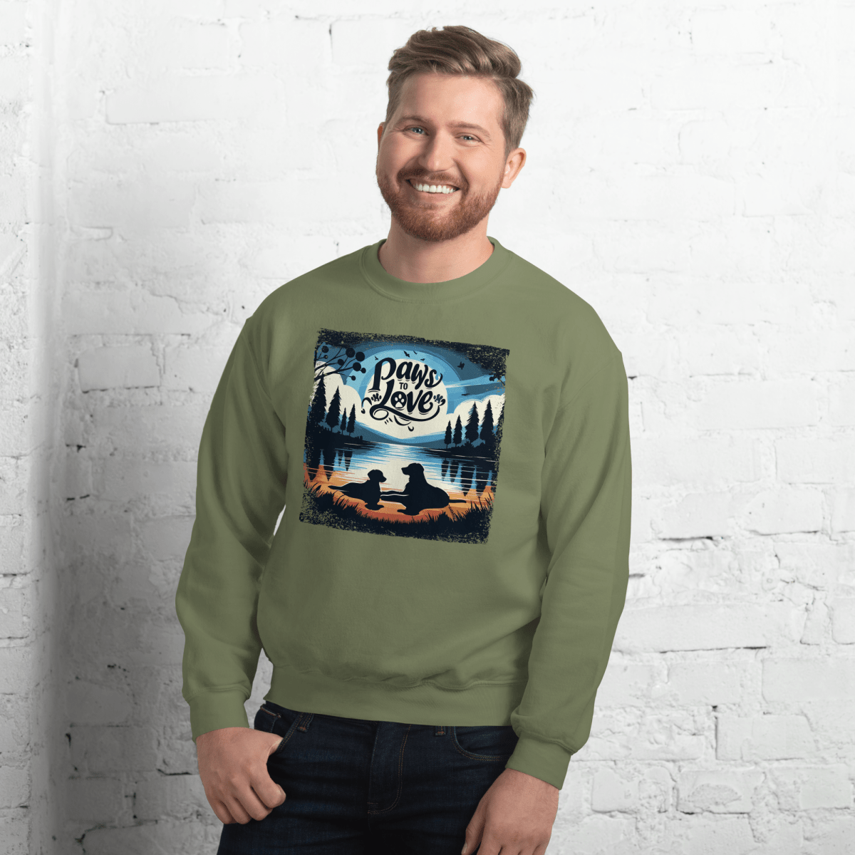 Forest Reflections - Sweatshirt | COLORS: Indigo Blue, Charcoal, Military Green, Sand - Preshrunk Sweatshirt - Speak Up 4 Paws
