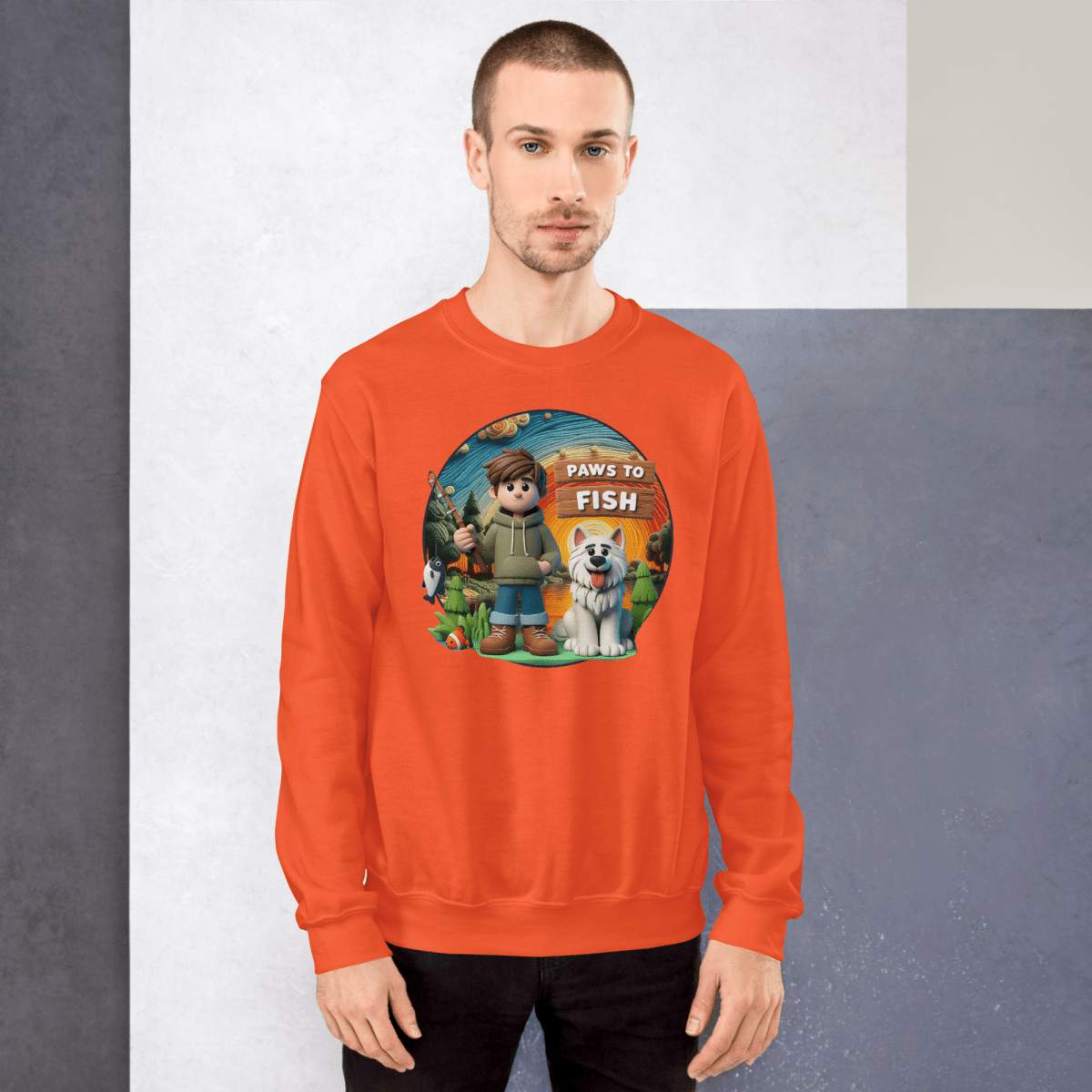 Paws to Fish - Sweatshirt | COLORS: Sand, Charcoal, Indigo Blue, Orange - Preshrunk Sweatshirt - Speak Up 4 Paws