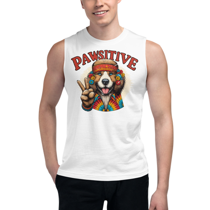 Groovy Canine Vibes - Pawsitive Peace - Unisex Muscle Tee