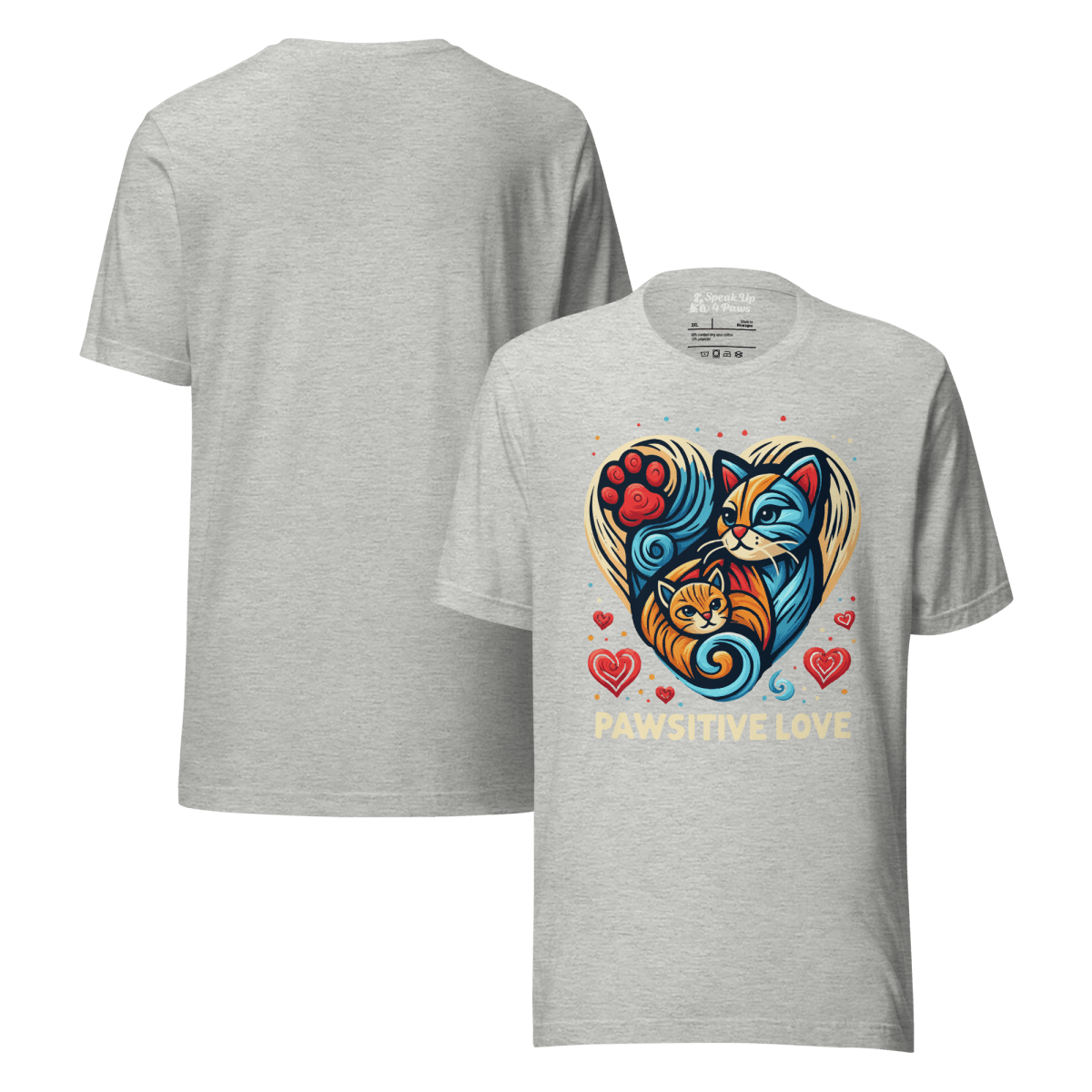 Feline Harmony - Everyday Plus Tee | COLORS: Red, Navy, Dark Grey Heather, Athletic Heather - Unisex Staple Tee - Speak Up 4 Paws
