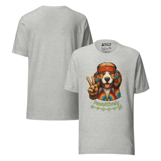 Groovy Canine - Everyday Plus Tee - "Pawsitively Groovy" | COLORS: Athletic Hey, Red, White - Unisex Staple Tee - Speak Up 4 Paws